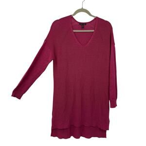 Eileen Fisher Tunic Sweater Small Wool Knit Pink V Neck Long Sleeve Minimalist